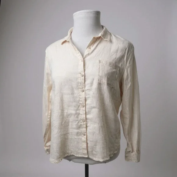 Garnet Hill Linen Button Up Pocket Shirt Light Pink Sheer Long Sleeve Size 12 - Picture 16 of 16